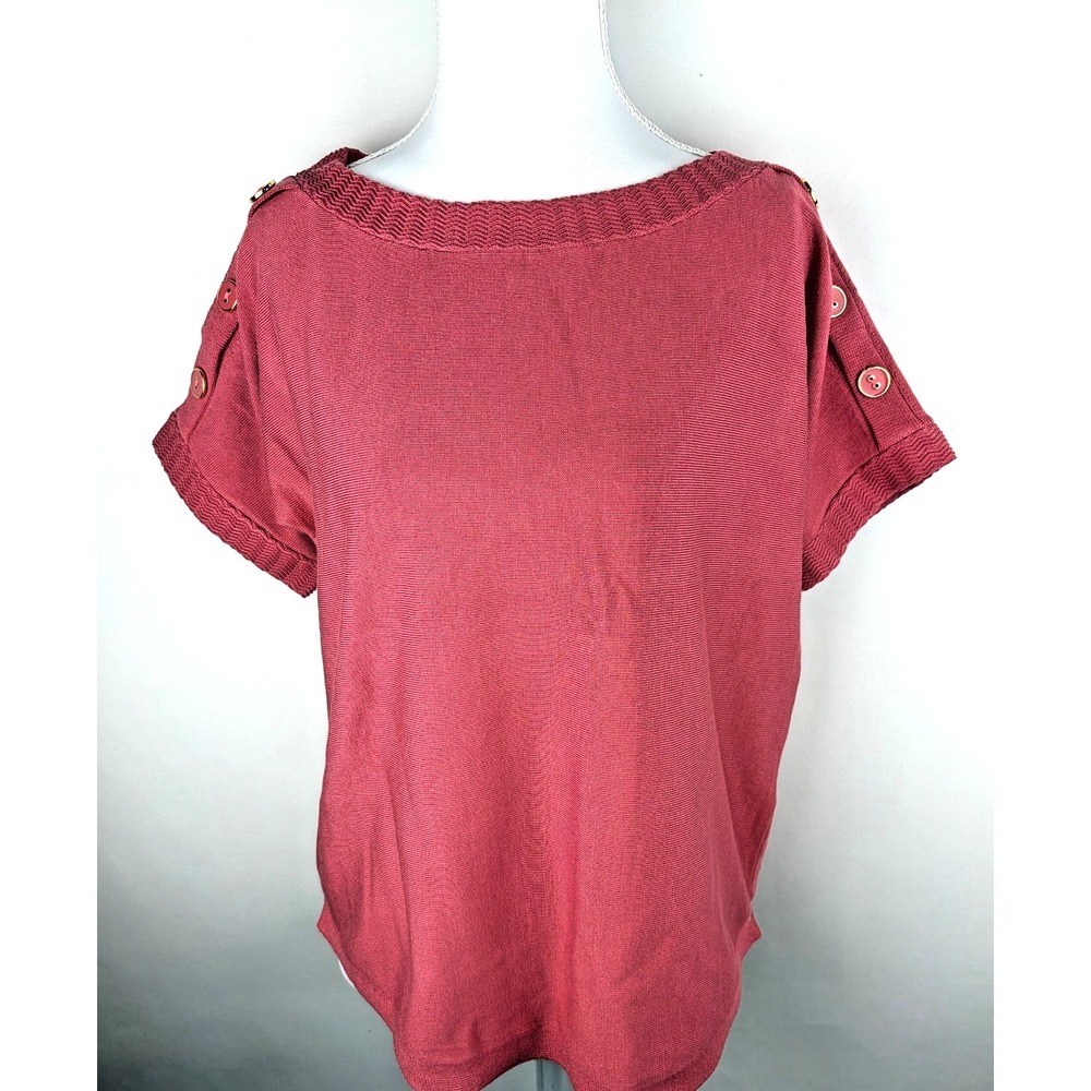 Melissa Paige Baroque Rose Knit Top XS Gold Button Shoulder Chic Preppy Coquette